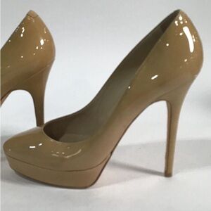 Women’s Jimmy Choo Patent Leather Platform Pumps Beige Size 39.5